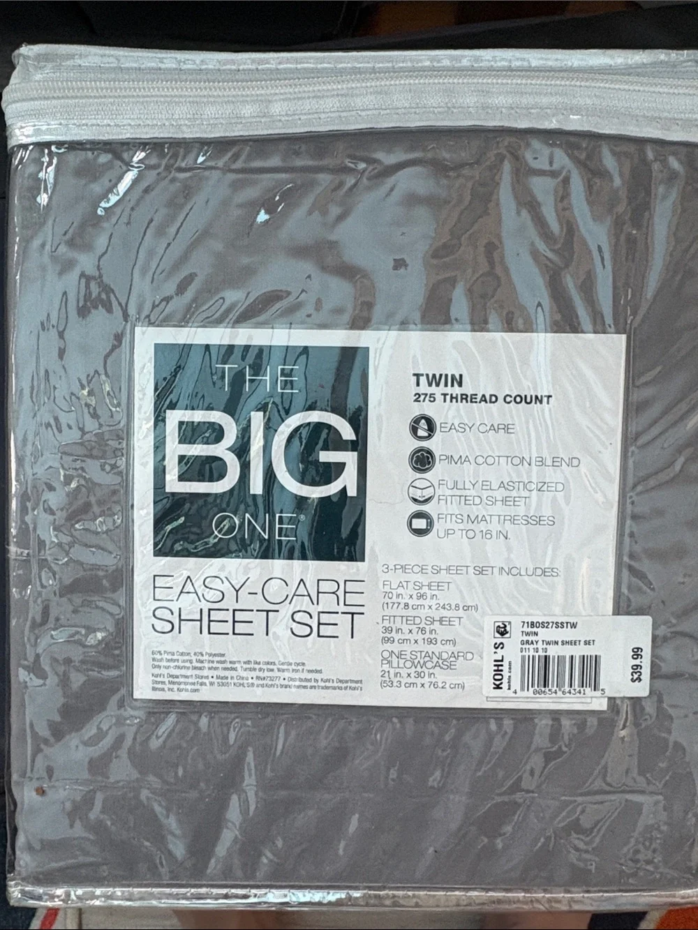 The Big One Twin Sheet Set – Gray Easy-Care